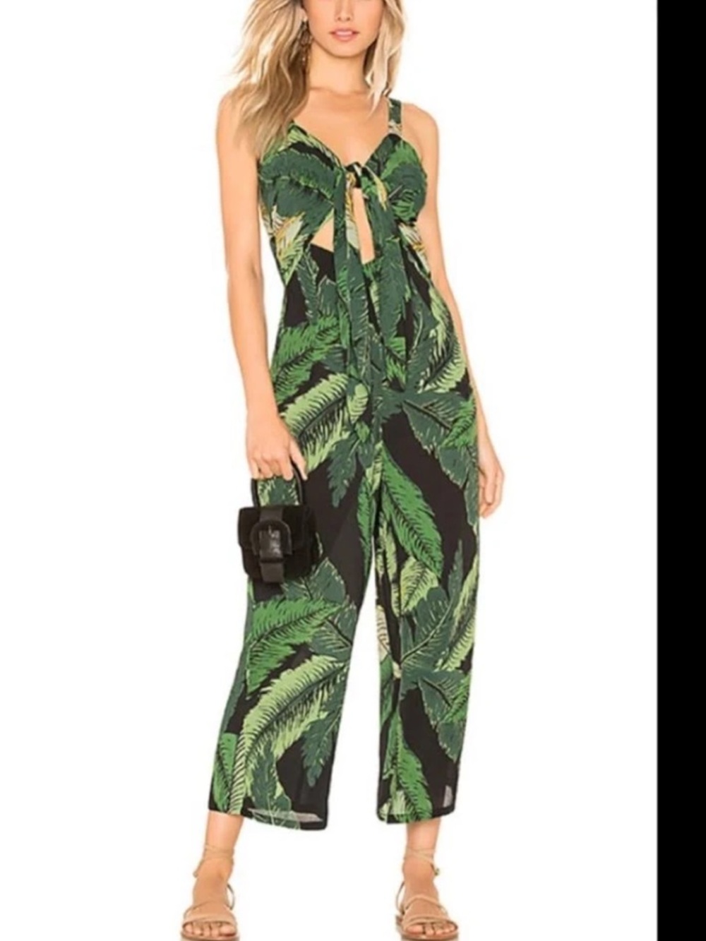 Beach Riot Black & Green Tropical Tie-Front Jumpsuit